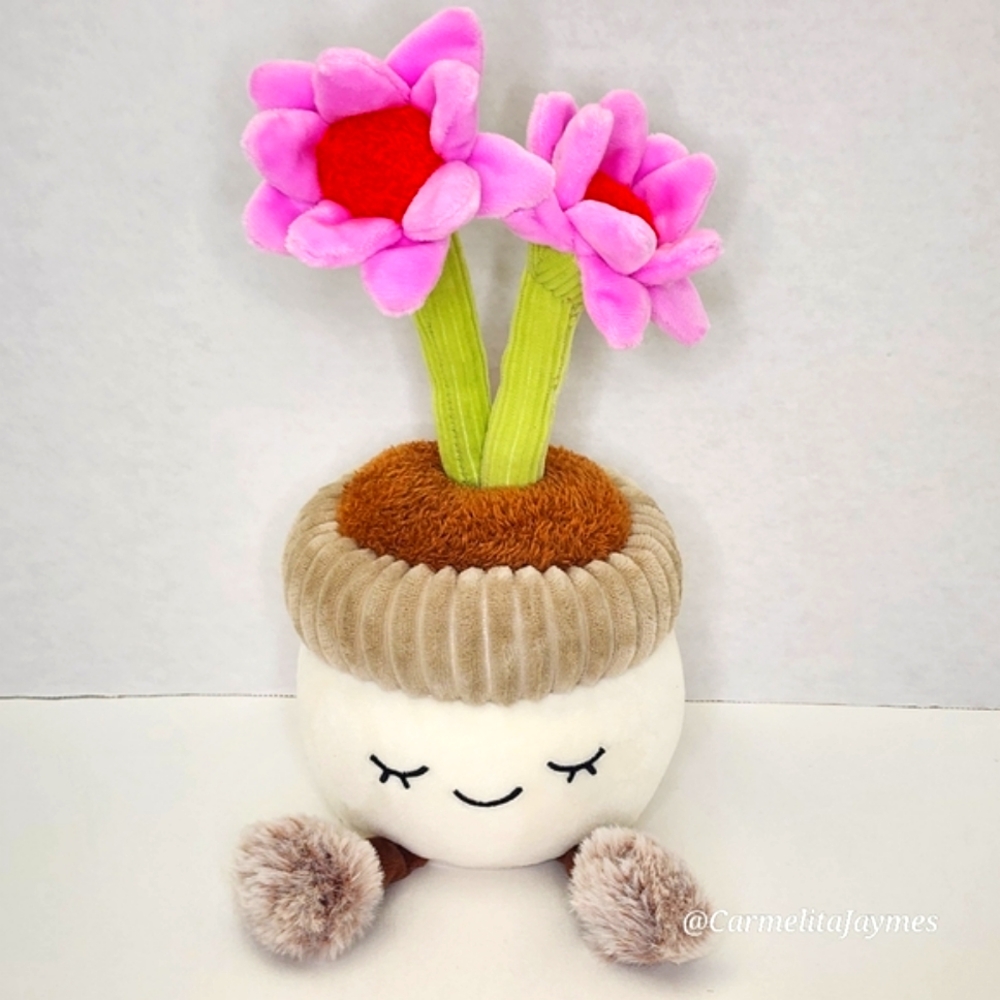 ECHINACEA 🌸 Pink Potted Plant w Face & Fur Feet Greenhouse by Russ ☆ NWOT ☆